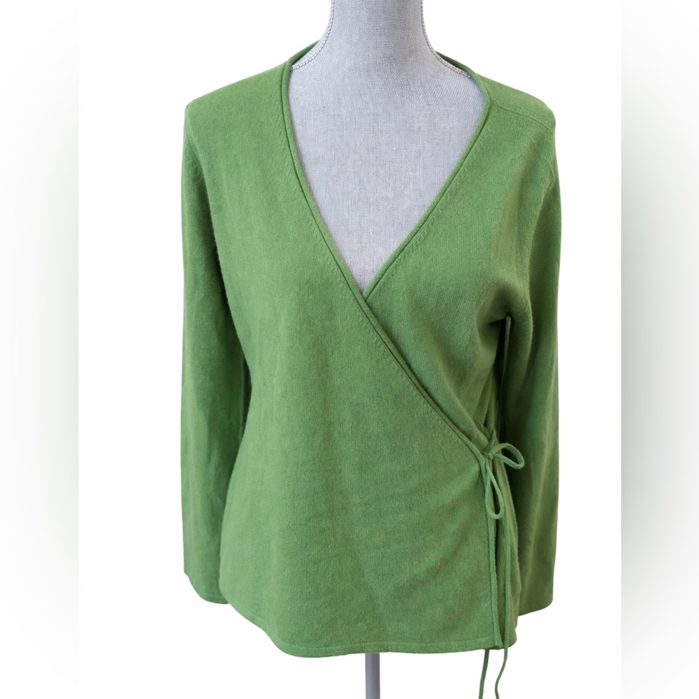 Investments 100% Cashmere Green Tie-Waist Wrap Cardigan L